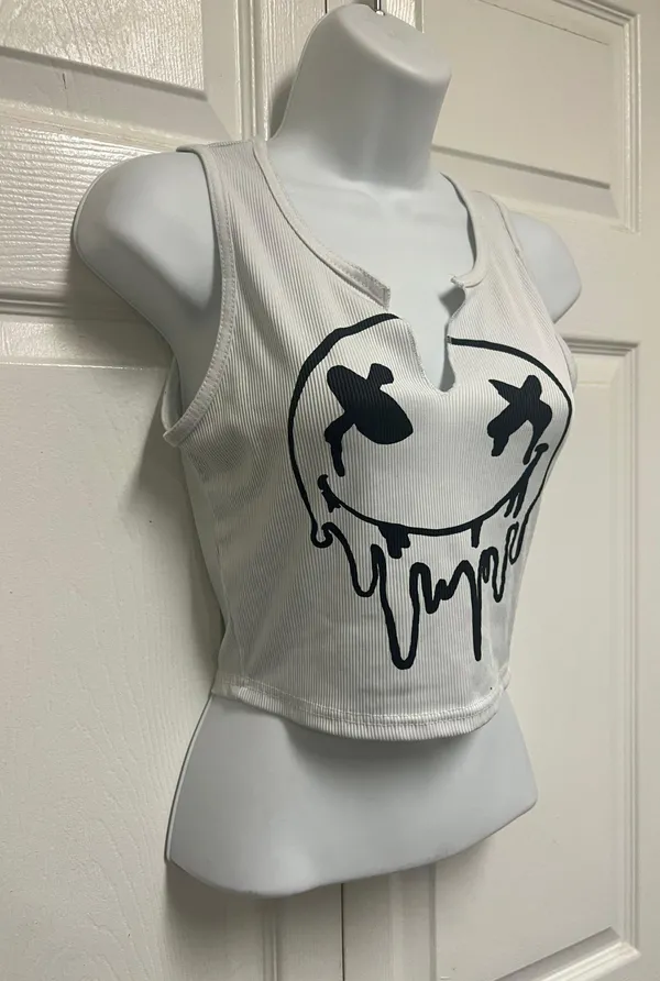 UNBRANDED White Sleeveless Emoji Tank Top - Image 7
