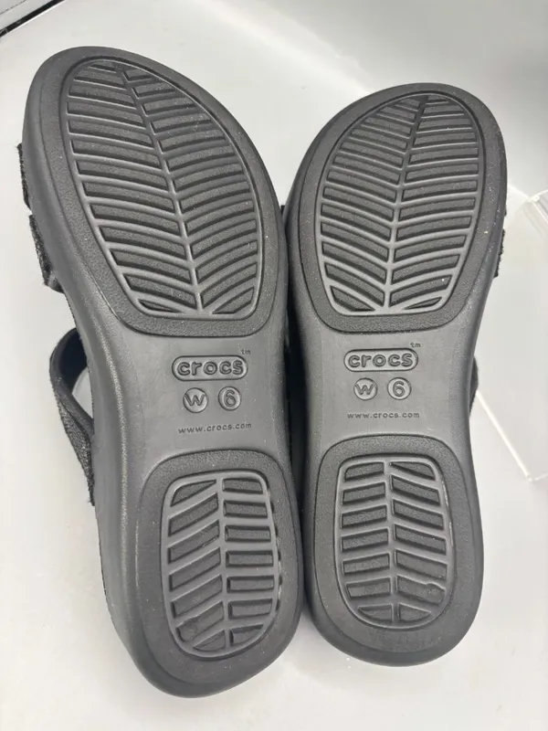Crocs Boca Strappy Wedge Sandal Womens Black 6 Sequin Slip On Open Toe Comfort - Image 6