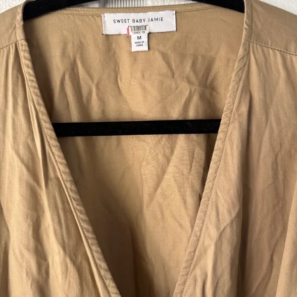 Sweet Baby Jamie‎ Wrap Midi Dress Tiered Casual Flowy Khaki Size M - Image 6