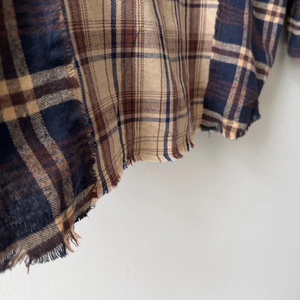 UNITED LOVERS Dove Oversized Plaid Shirt in Navy & Brown - Vintage Wash - M/L - Image 8