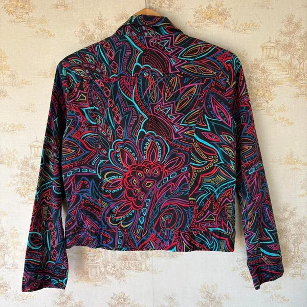 Vintage 90s Chicos Jacket Size 1 Womens M Abstract Floral Neon Art Teacher - Image 5