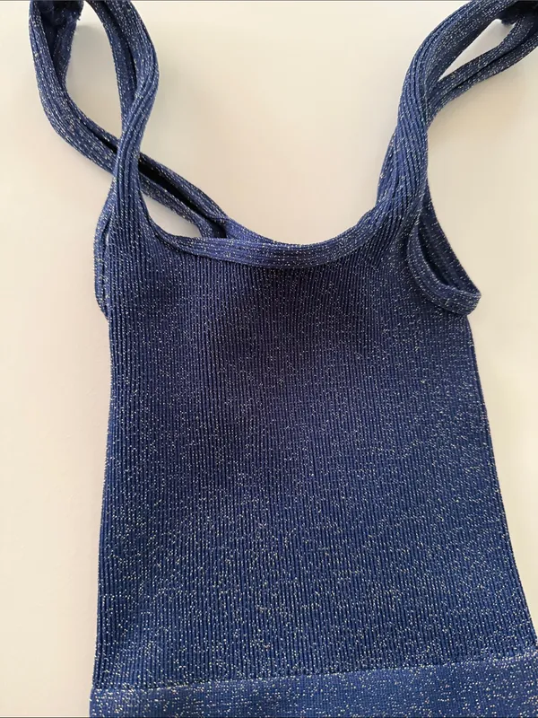 FREE PEOPLE MOVEMENT Navy XS/S Gold sparkle Ribbed Tank Top. - Image 6