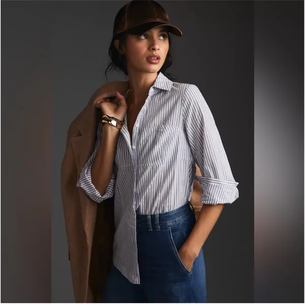 Maeve x Anthropologie Corset Button Down Striped Blouse Size 2 Petite - Image 2