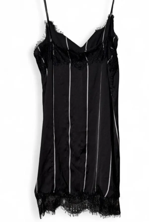 Mango Black and White Striped Lace Chemise - Image 5