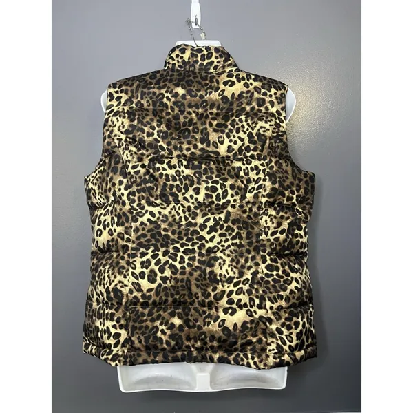 Charter Club Vest Womens Petite Medium Brown Leopard Print Quilted Puffer Zip - Image 5