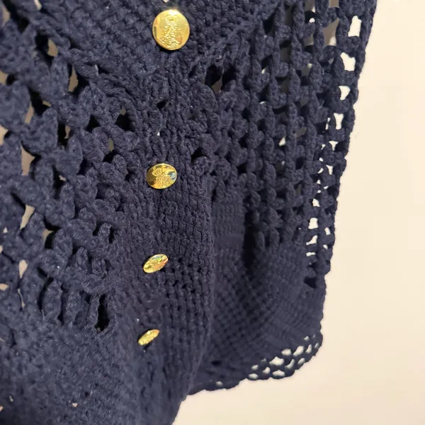 Free People Boho Vest Knit Cardigan Black Knit Gold Buttons- Size XS - Image 5