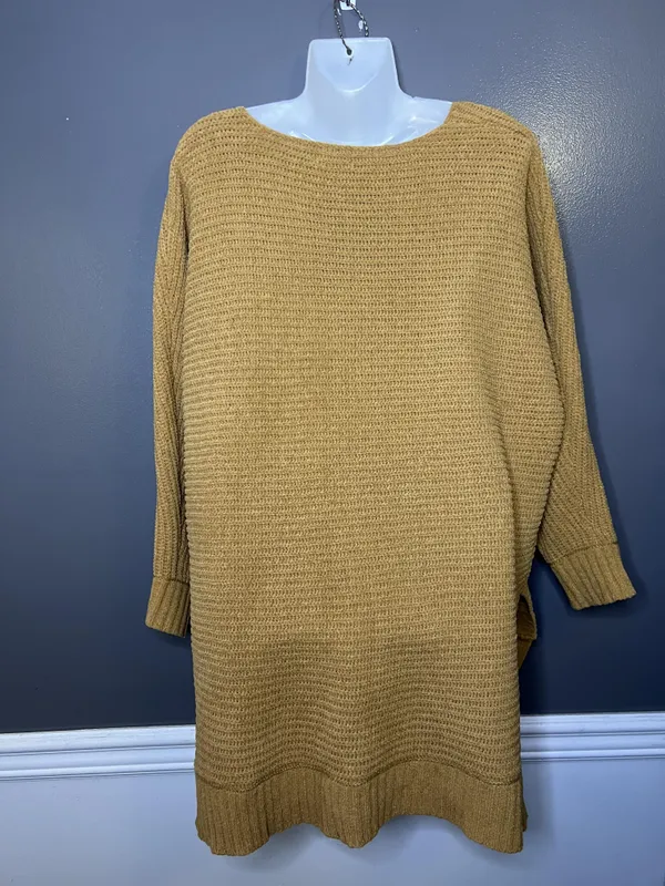 American Eagle Sweater Tunic Womens Medium Yellow Waffle Knit V Neck Oversized - Image 6