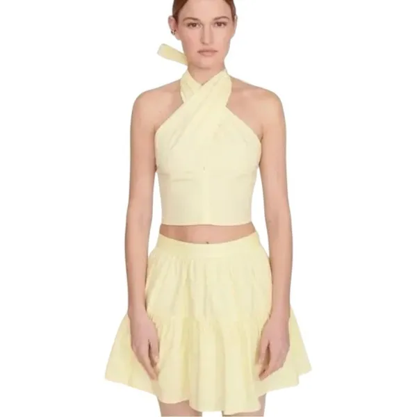 STAUD Tiered Cotton Sea Mini Skirt Sunray‎ Pale Yellow $175 NEW 6 - M - Image 3