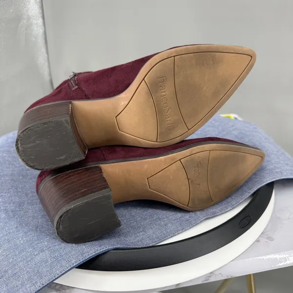 Franco Sarto L Shaneen Ankle Boots 7M Burgundy Faux Suede Pointed Toe Block Heel - Image 6