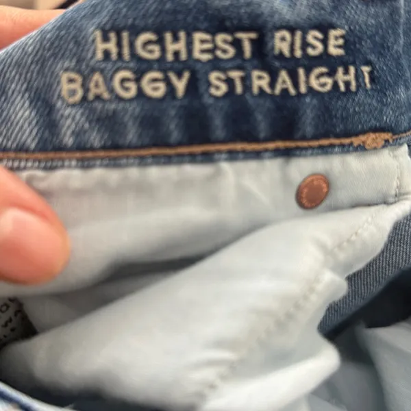 American Eagle Outfitters Blue Highest Rise Baggy Jeans Size 16 Straight Leg - Image 5