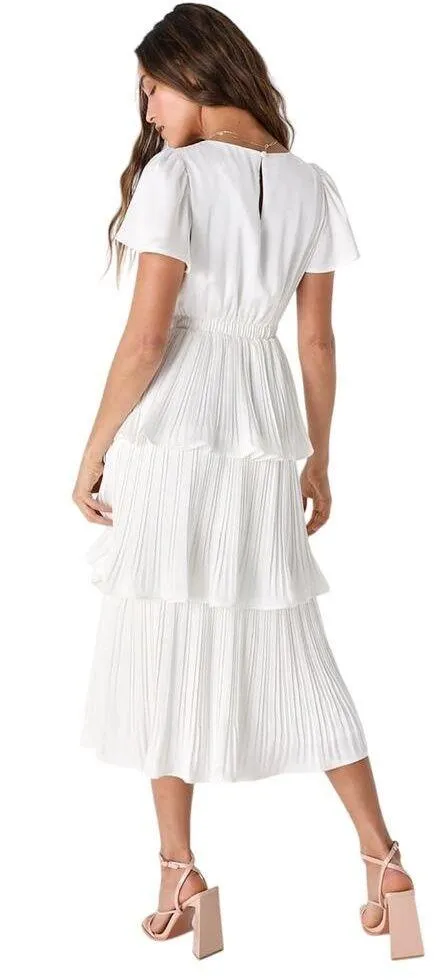Lulus Twirl-wind Romance White Satin Tiered Midi Dress size Medium NWT - Image 2