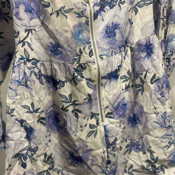 White Fox Boutique Floral Off-Shoulder Jumpsuit - Blue and White - Image 4