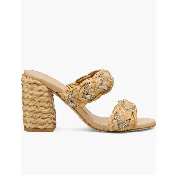 Stuart Weitzman Lana 85 Raffia Crystal Slide Sandals Estimated Size 9 - Image 4