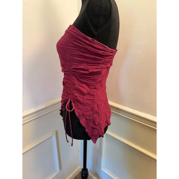 Silence + Noise Remy Textured Asymmetrical Tube Top Berry Maroon Y2K Side Tie - Image 4