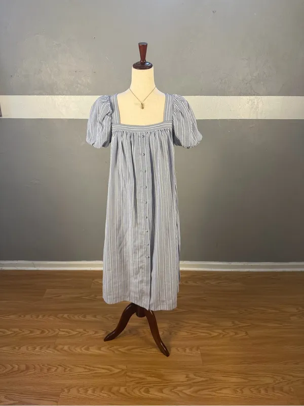 Alex Marie Blue and White Striped Puff-Sleeve Midi Dress - Image 3
