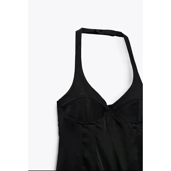 NEW ZARA Satin Bustier Mini Dress Black LARGE - Image 10