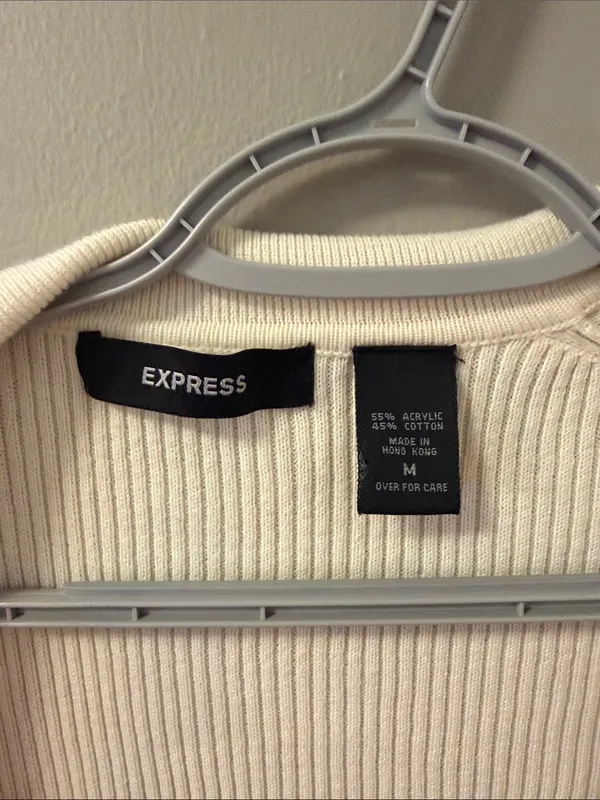 Express Cream Ribbed Knit Belted Longline Cardigan - Size Medium - Image 4