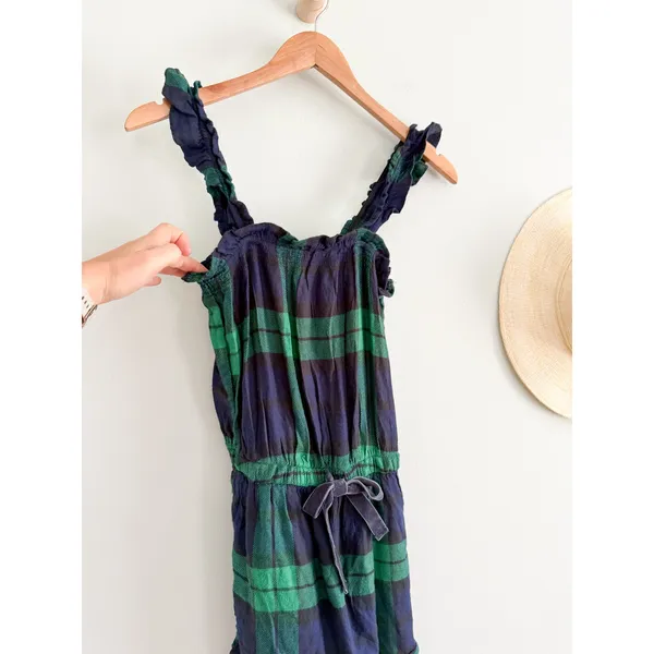 Aerie‎ | NWT Flannel Plaid Romper in Green Blue | Sz XS - Image 3