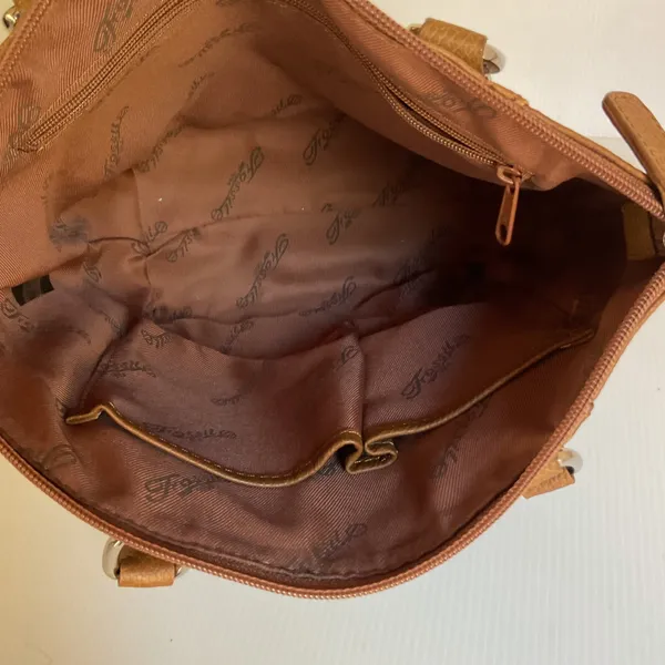 Fossil SHB3207A Brown Genuine Leather Tote Shoulder Bag Cognac Double Handle - Image 8