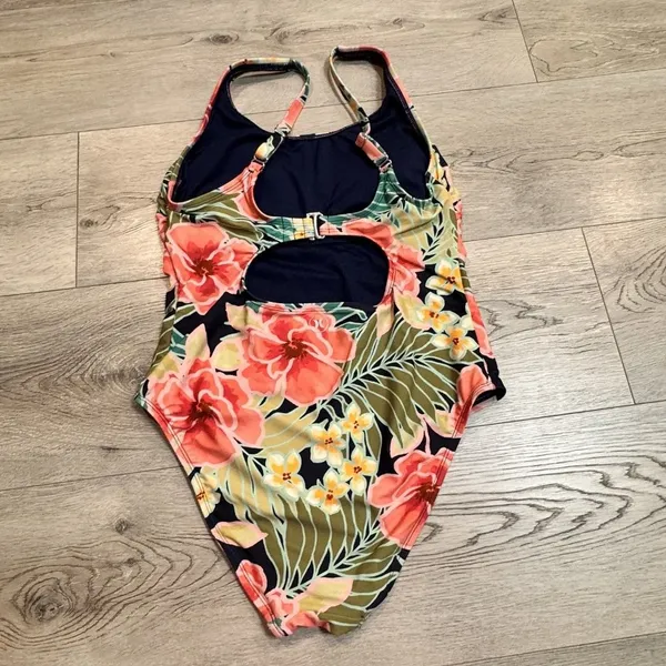 Hurley Size Small One Piece Swimsuit‎ Pink Poppy Floral Adjustable Straps - Image 4