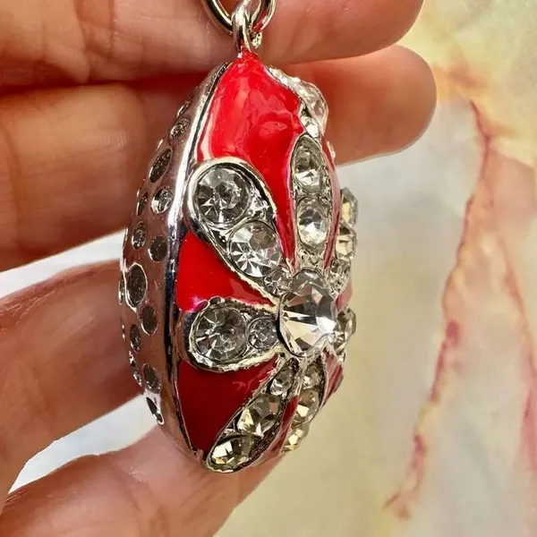 Betsy Johnson red rhinestone egg keychain - Image 5