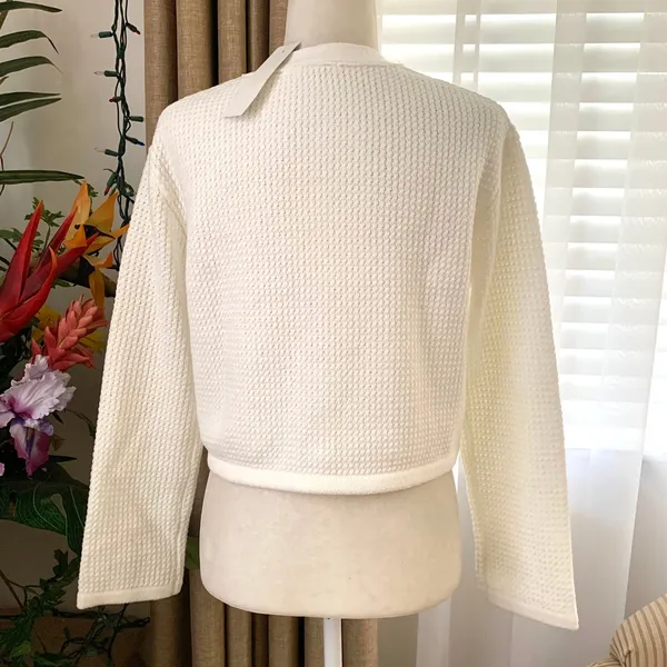 GU (Uniqlo) Fringe Double Pocket Knitted Jacket in Off White - Image 6