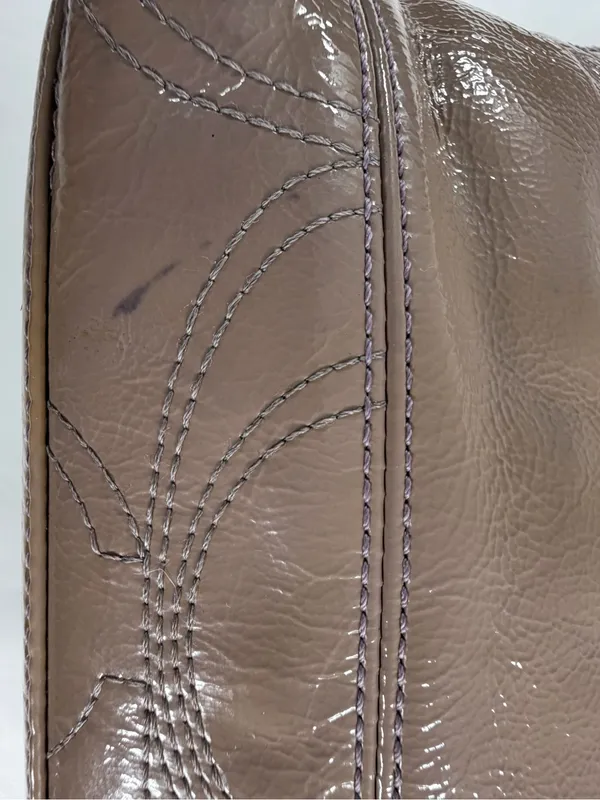 Coach Taupe Patent Leather Signature C Embossed‎ Tote Zip Shoulder Bag F15142 - Image 8