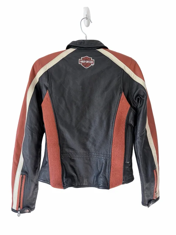 Harley Davidson Vintage Cruiser Leather Jacket size XS Black Cream Orange - Image 2