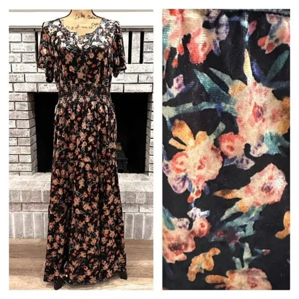 NWT Natural Life Bella Velvet Floral Maxi Dress Tiered Boho‎ Size Medium NEW - Image 3