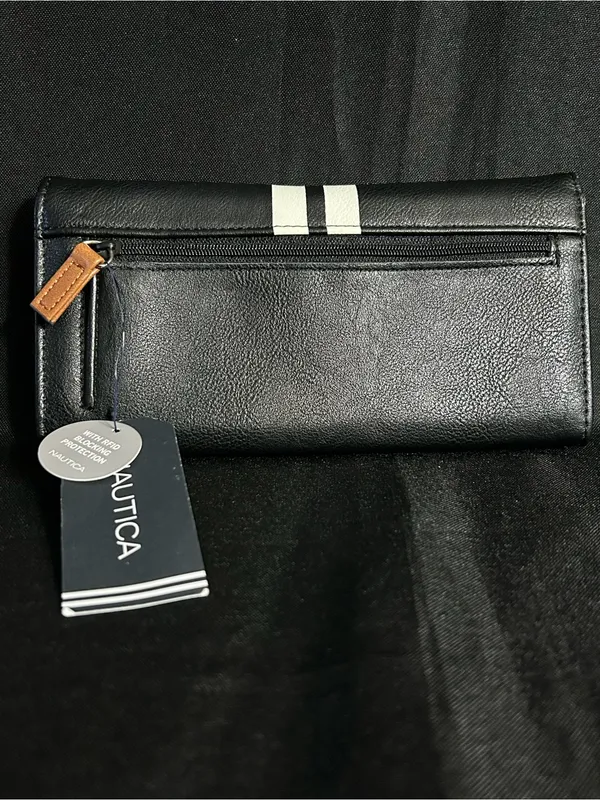 Nautica Money Manager RFID Blocking Black & White Stripe Accent Wallet NWT - Image 2