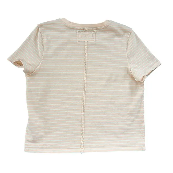Free People We The Free Baby Tee T Shirt Striped Peach Mint Size S Boxy 100%‎ Cotton Staple - Image 2