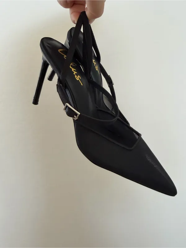 Lulu's Sleek Black Pointed Slingback Heels - Image 2