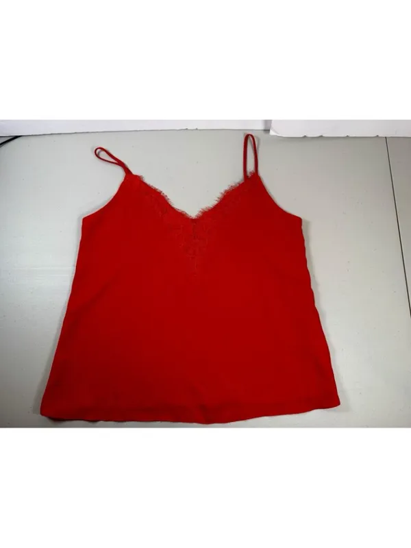 Socialite Red lace trim Cami slip tank top blouse sexy lined M Adjustable Strap - Image 3