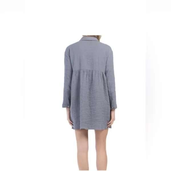 ZARA Blue Gray Cotton Gauze Crinkle Babydoll‎ Tunic Dress XS - Image 2