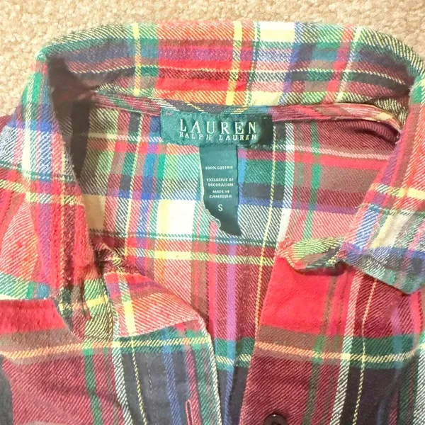 Lauren Ralph Lauren Holiday Plaid Cotton Flannel Shirtdress Sleepshirt Small - Image 4