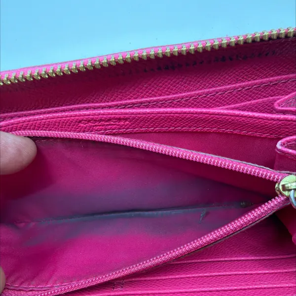 Coach Brown Pink Signature Coated Canvas Zip Wallet - Image 6