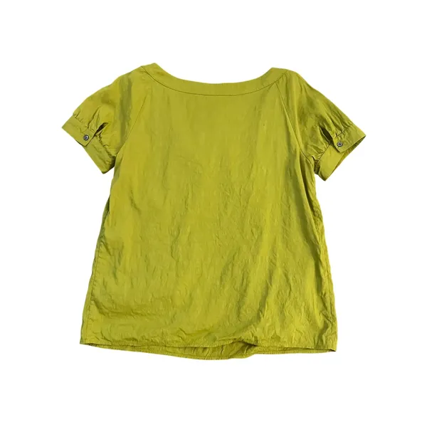 Theory‎ Womens Chartreuse BLOUSE Size medium Lime Green Linen Blend Henley TOP - Image 2