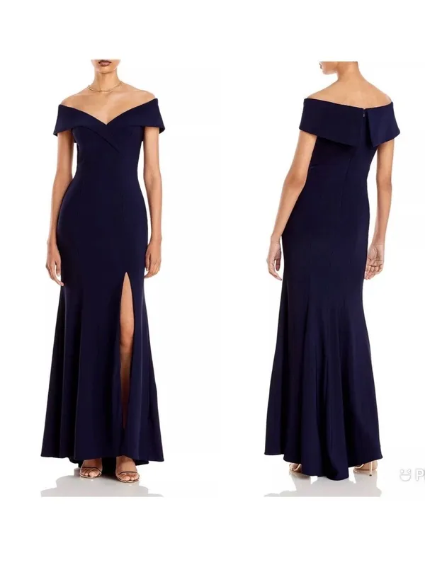 Aqua Dresses Navy Blue Off-Shoulder Evening Gown Size 6 - Image 2