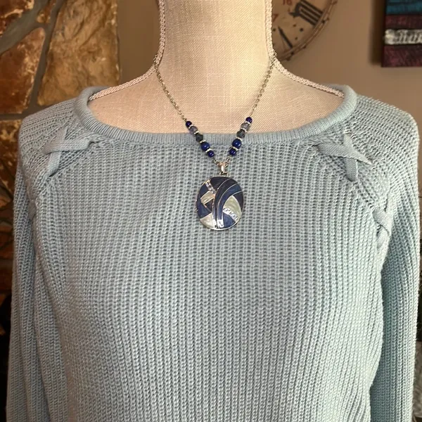 Ana Crewneck Sweater Criss-Cross Sleeve Detail Size XL Light Blue - Image 13