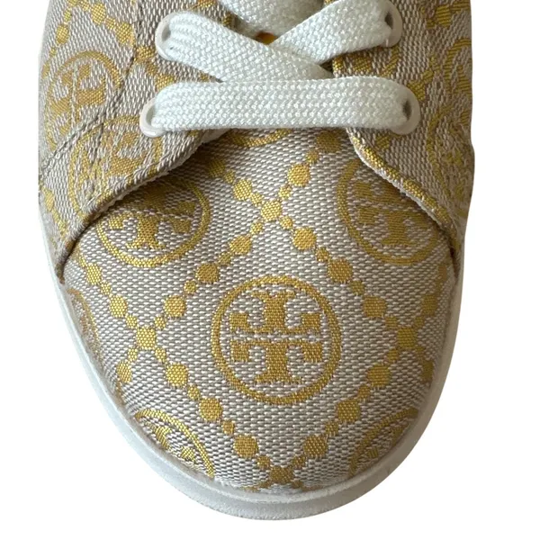 Tory Burch Howell T-Monogram Court Sneakers Goldfinch Yellow 8.5 - Image 11