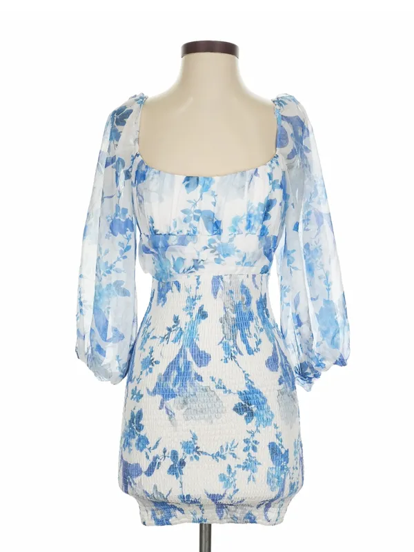 Hello Molly Calendar Girl Blue Floral Shirred Mini Dress Size Small Coquette - Image 2