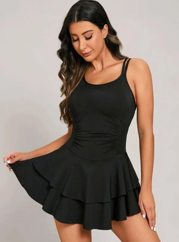 Crisscross Back Ruched Layered Hem Active Dress Sport Dress - Image 3