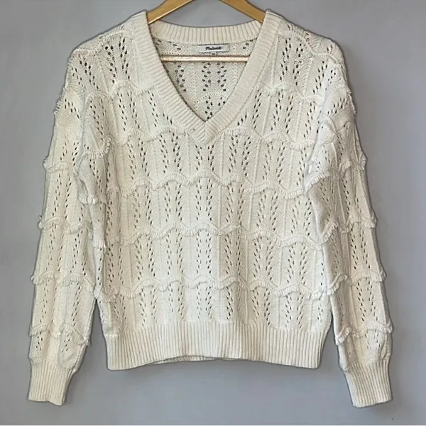 Madewell V-Neck Fringe Cream Sweater - Image 5
