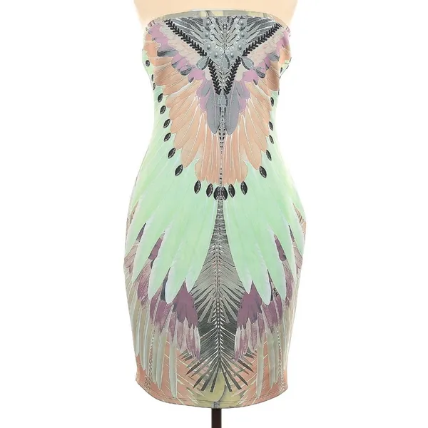 Peacock Inspired Multi Color Hale Bob Strapless Dress Green/Multi L - Image 4