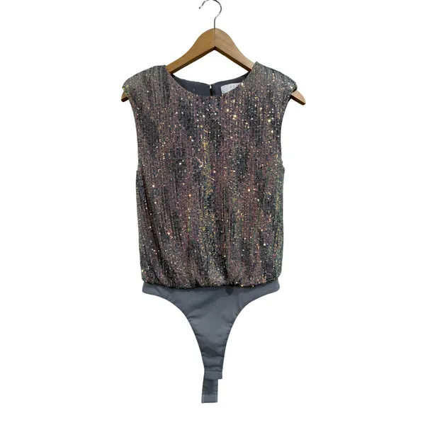 ASTR The Label Womens Sequin Sleeveless Bodysuit Grey Multi XS Party Night Out - Image 2