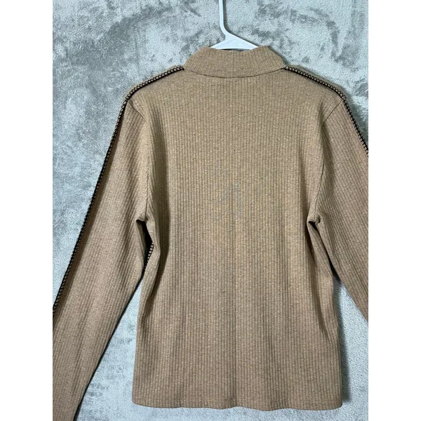 J.Crew Ribbed Turtleneck Whipstitch Trim Beige‎ Quiet Luxury Minimalist XL New - Image 9