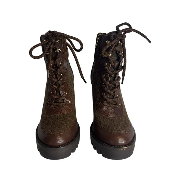 Antonio Melani - Penn Leather And Fabric Lug Sole Booties lace up platform 6M - Image 3
