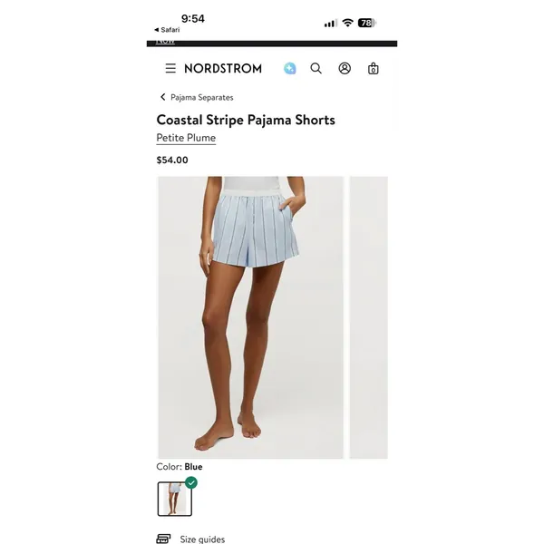 PETITE PLUME Women's Twill Sleep Shorts in Blue “Coastal Stripe” - Large - NWT - Image 8