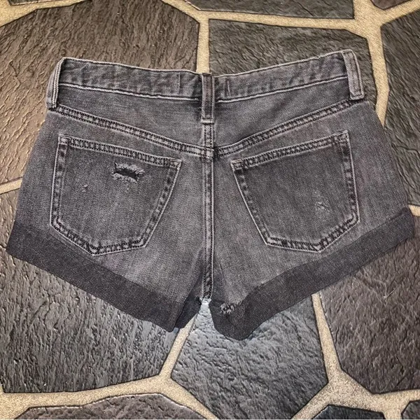 We The Free Free People Distressed Black Denim Shorts Button Fly Size 24 - Image 2