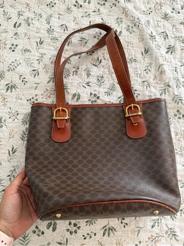 Celine Macadam Triomphe Vintage Tote Bucket Bag Brown Coated Canvas Purse - Image 13